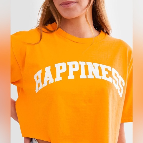 Junk Food Clothing Happiness Cropped Tee in Color Blazing Orange, Size XS - Picture 3 of 3